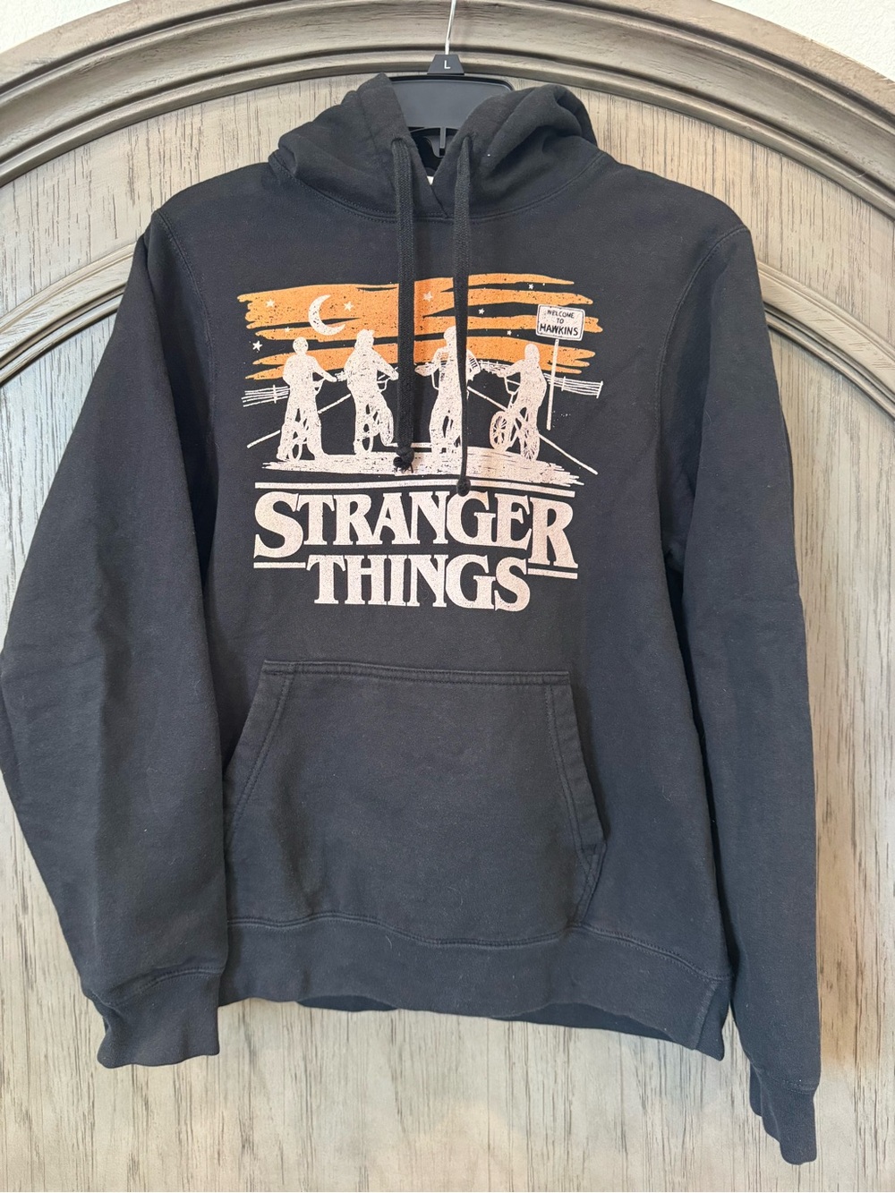 Netflix Stranger Things Black Hoodie with Orange & White Graphic